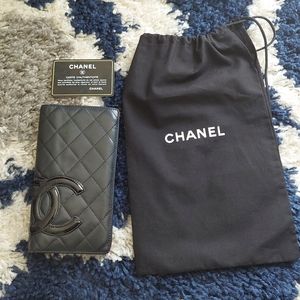 CHANEL Combon Line Black Lambskin Long Bifold Wallet
